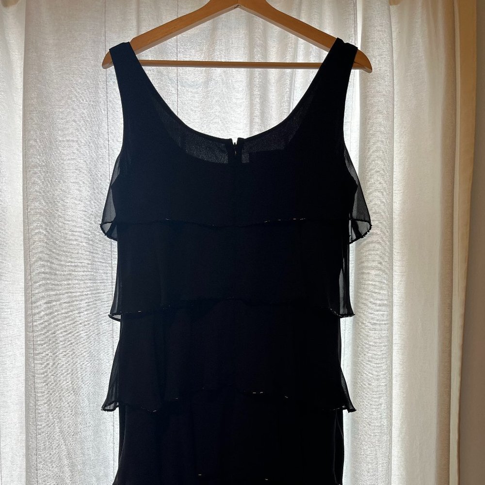 Glam RETRO/ VINTAGE black crepe with beaded fabric layering, sz 12 by PATRA.